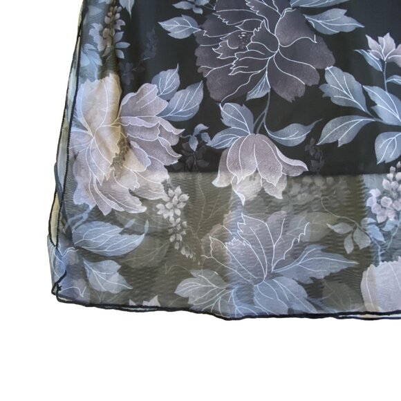 Y2K 90s VENUS Black Blue Floral Sheer Chiffon Maxi Skirt Fairy Grunge L - Picture 6 of 14